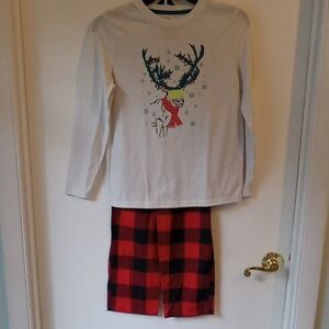 Cat & Jack Boys Holiday Pajama Set White Shirt, Red Black Pants
